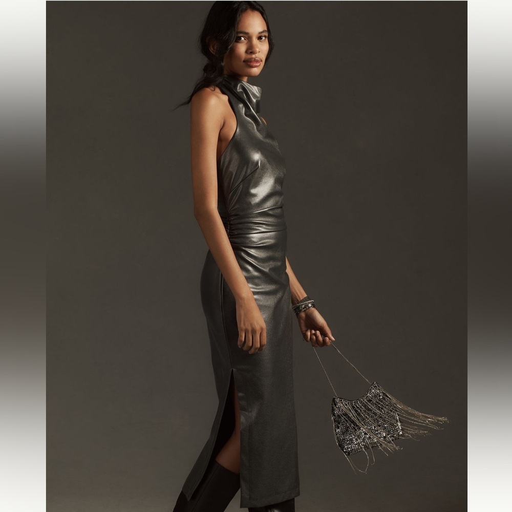 Anthropologie Faux Leather Black Midi Dress